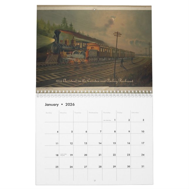 Calendrier Mural Locomotives des 1800s (Jan 2026)