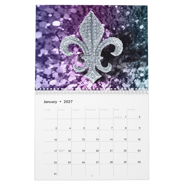 Calendrier Mural Mardi gras collage fleur de lis 2014 (Jan 2027)
