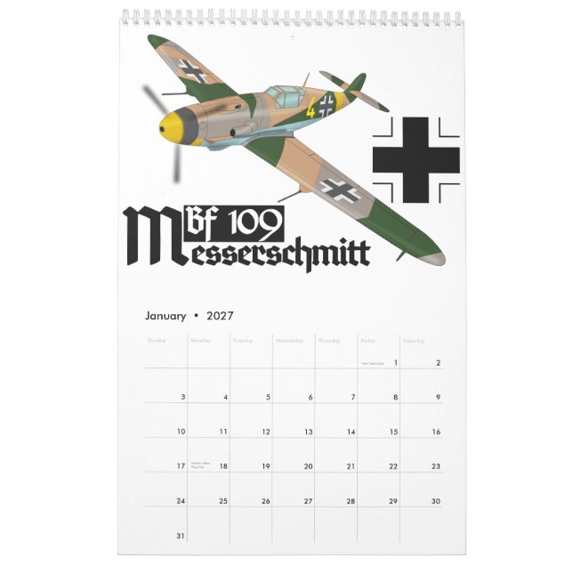 Calendrier Mural Messerschmitt Bf 109 Luftwaffe (Jan 2027)