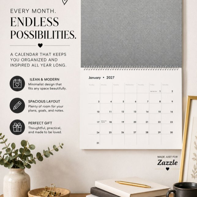 Calendrier mural moderne noir et blanc (Créateur téléchargé)