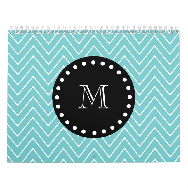 Calendrier Mural Monogramme noir turquoise du motif | de Chevron (Protection)