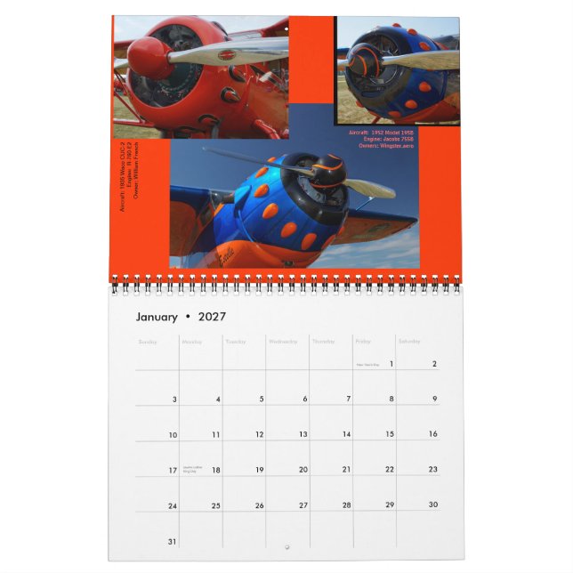 Calendrier Mural Moteurs d'aéronefs anciens taille standard 2014 (Jan 2027)