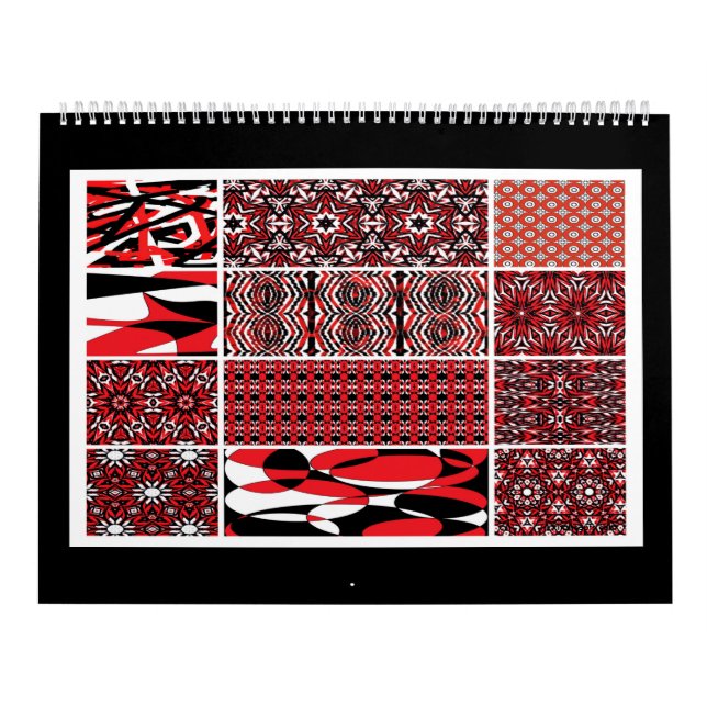 Calendrier Mural Noir, blanc et rouge Art abstrait 12 pages calendr (Protection)