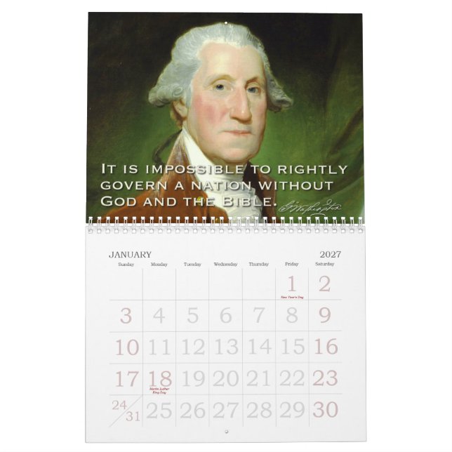 Calendrier Mural Pères fondateurs et citations limitées de (Jan 2027)