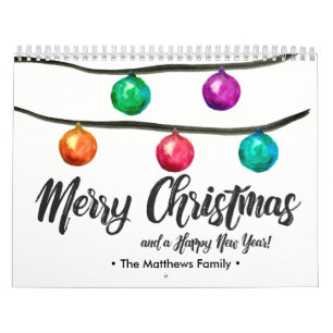 Calendrier Mural Personnalisé, Noël, Aquarelle, Photo personnalisée