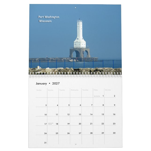 Calendrier Mural Phares du lac Michigan (Jan 2027)