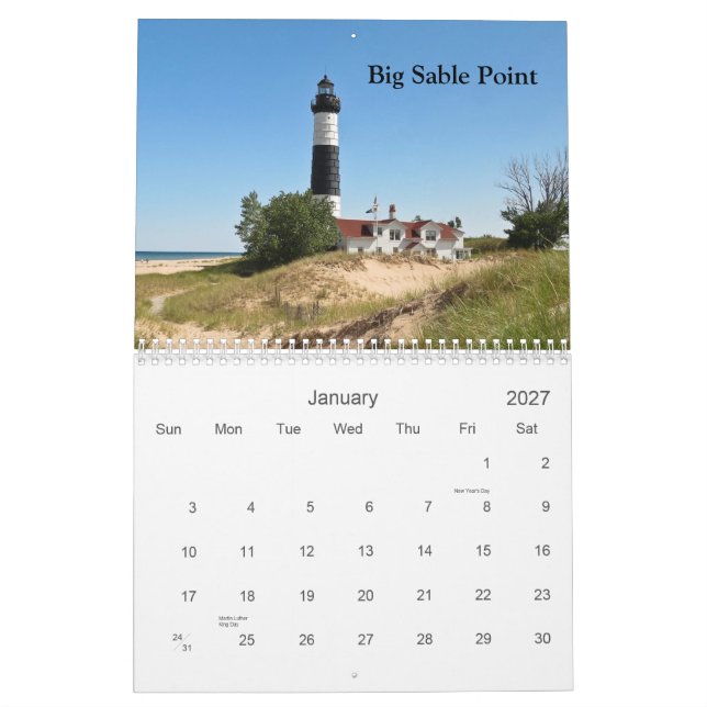Calendrier Mural Phares du lac Michigan (Jan 2027)