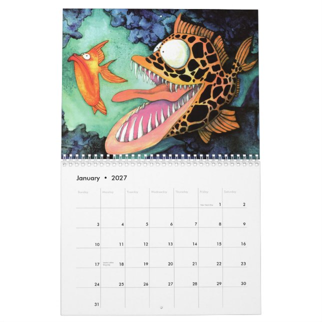 Calendrier Mural Poissons avec la collection d'attitude par Mike (Jan 2027)