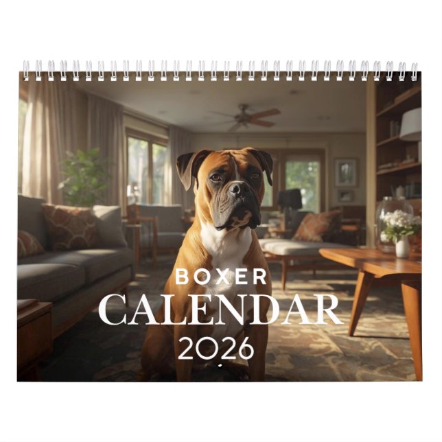 Calendrier mural pour chien Boxer 2026 | Calendrie (Protection)