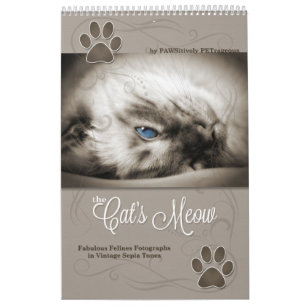 Calendrier Mural Sepia Kitty Chats pour animaux de compagnie Lover 
