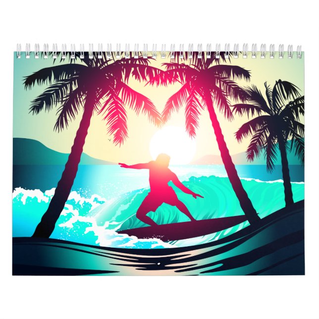 Calendrier Mural Surf avec palmiers (Protection)