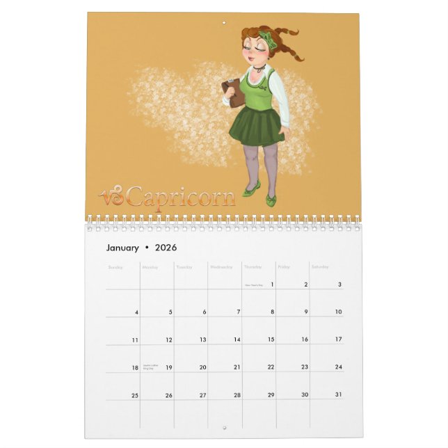 Calendrier Mural Symbole du zodiaque de beauté et symbole des éléme (Jan 2026)