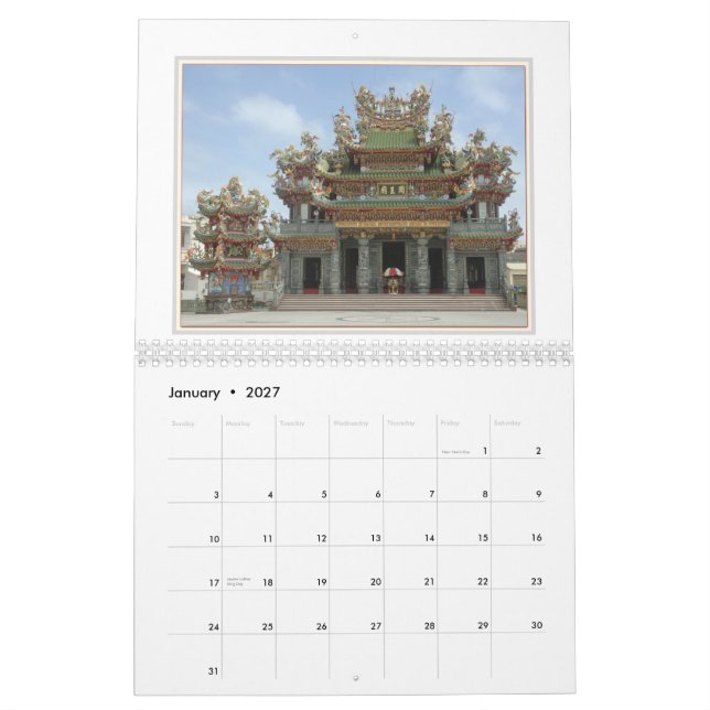 Calendrier Mural Temples de Taïwan (Jan 2027)