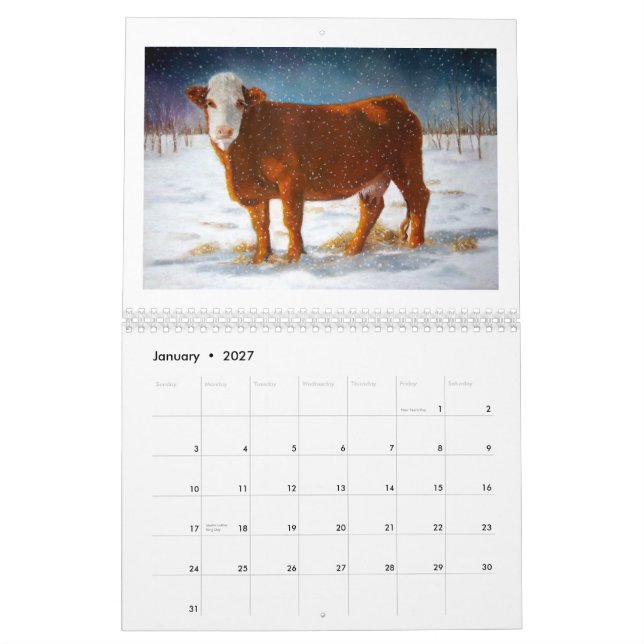 Calendrier Mural VACHES : Art original de divers bétail (Jan 2027)