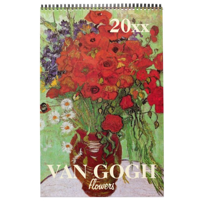 Calendrier Mural Van Gogh Fleurs avec Irises, Tournesols, Pépites (Protection)