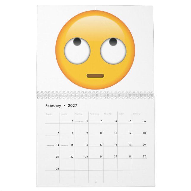 Calendrier Mural Visage avec les yeux roulants - Emoji (Feb 2027)