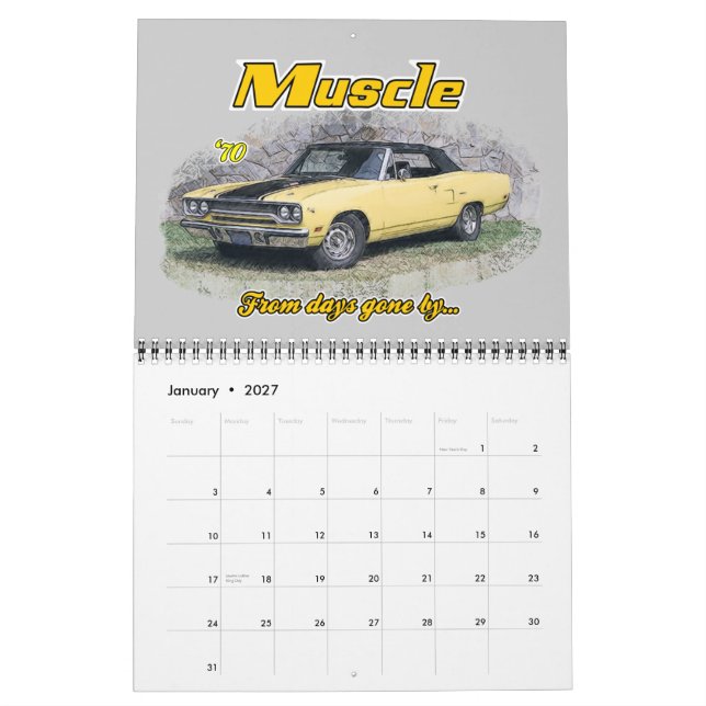 Calendrier Mural Voitures de muscle du passé (Jan 2027)