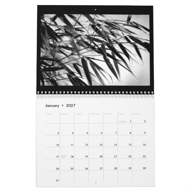 Calendrier Mural Zen en bambou noir et blanc 2015 (Jan 2027)