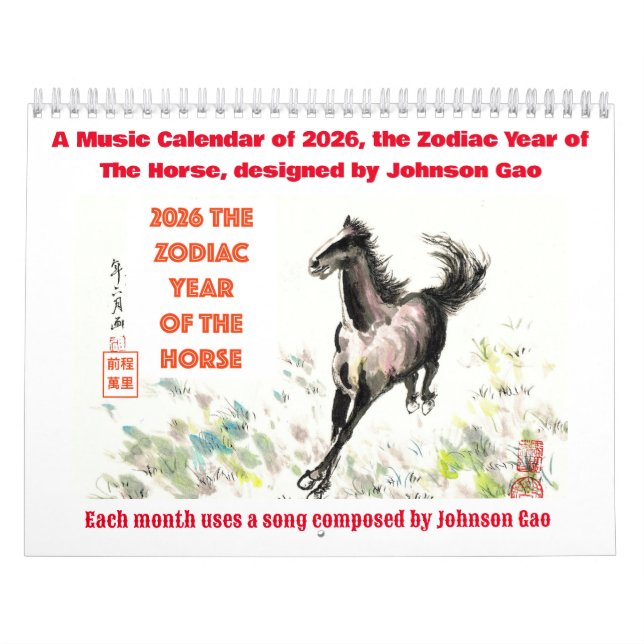 Calendrier Music Calendar of 2026, Zodiac Year of the Horse (Protection)