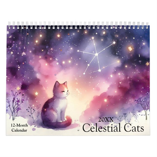 Calendrier Mystique aquarelle Chats célestes 2026 Mur (Protection)