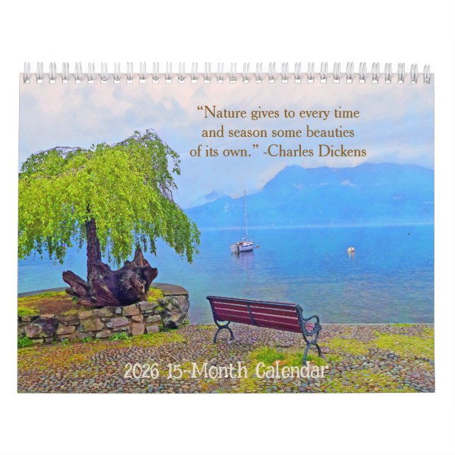 Calendrier Nature 2026 sur 15 mois (Protection)