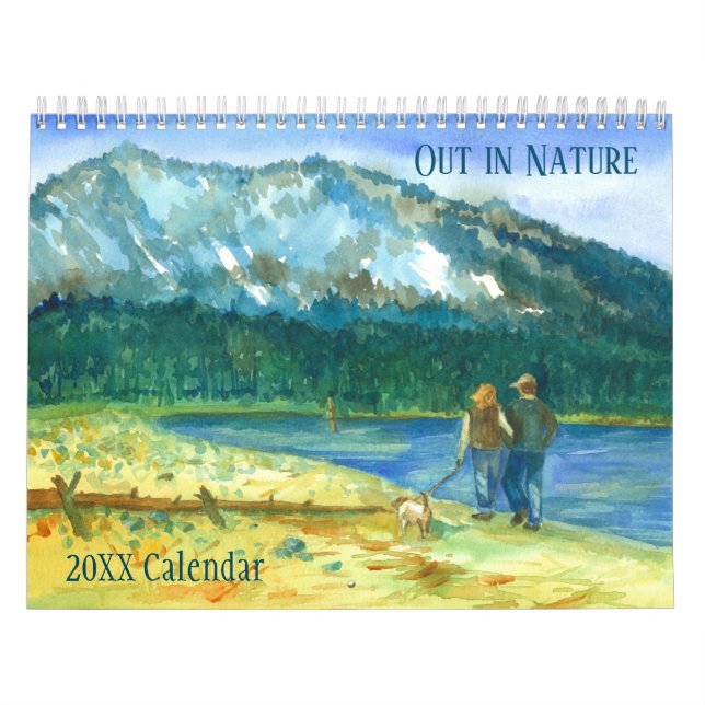 Calendrier Nature Aquarelle Paysage Montagnes Arbre (Protection)