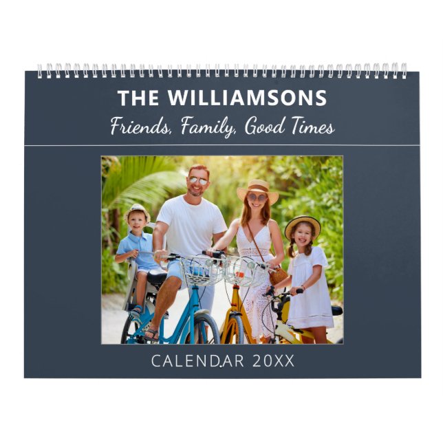 Calendrier Navy Blue Family and Friends Custom Photo Collage (Protection)