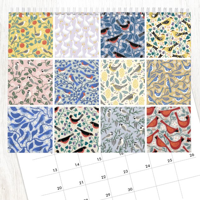 Calendrier Nic Squirrell Oiseaux et Botaniques (Birds and Botanicals art calendar featuring original art by Nic Squirrell. )