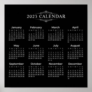 Calendrier Noir 2023 simple mais élégant Poster