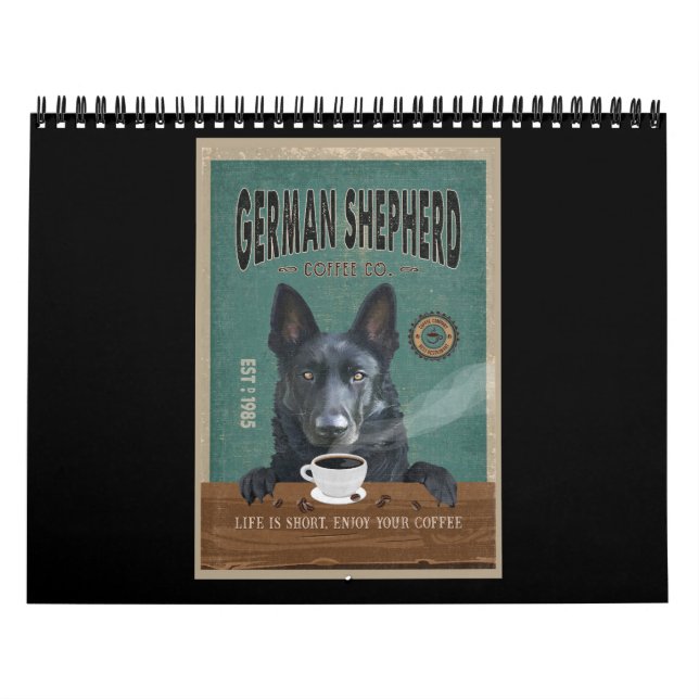 Calendrier Noir Allemand Berger Amateur de café de chien (Protection)