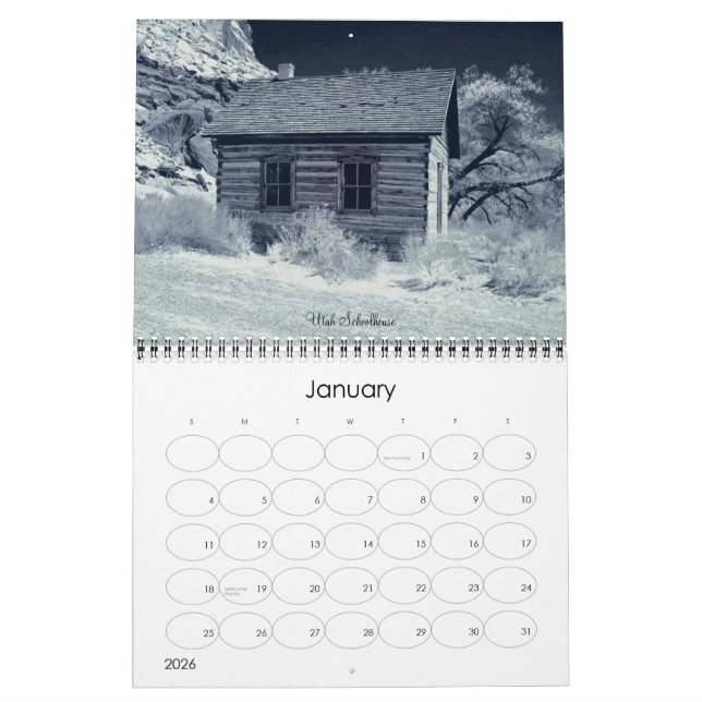 Calendrier noir, blanc, infrarouge (Jan 2026)