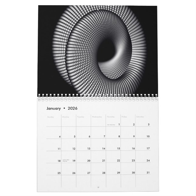 Calendrier noir et blanc de fractale (Jan 2026)