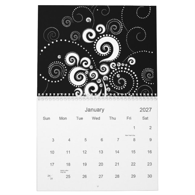 Calendrier noir et du blanc 2012 (Jan 2027)