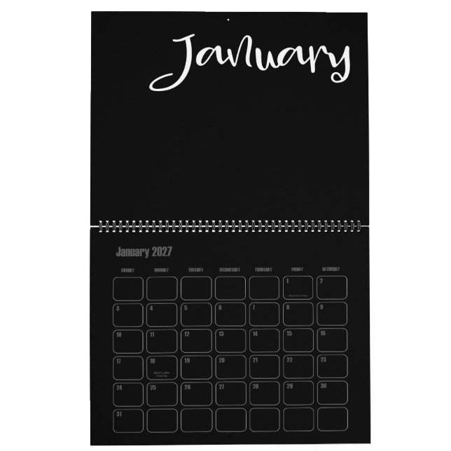 Calendrier Noir moderne et blanc rempli (Jan 2027)