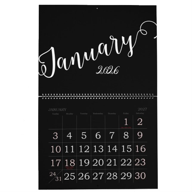 Calendrier noir | Moderne et minimaliste (Jan 2027)