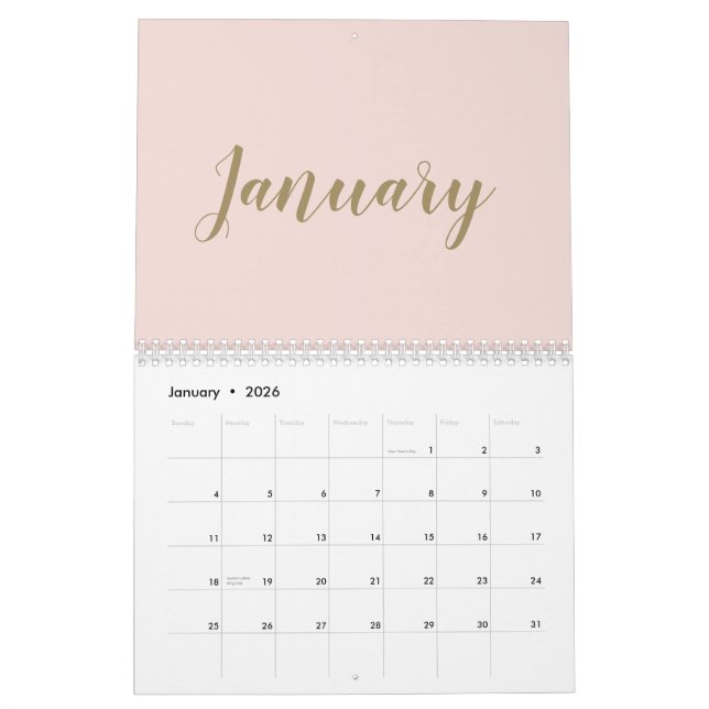Calendrier Noir rose moderne script mois girly chic (Jan 2026)