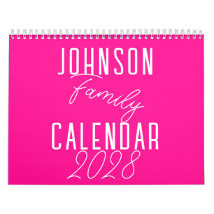 Calendrier Nom de famille Hot Pink moderne