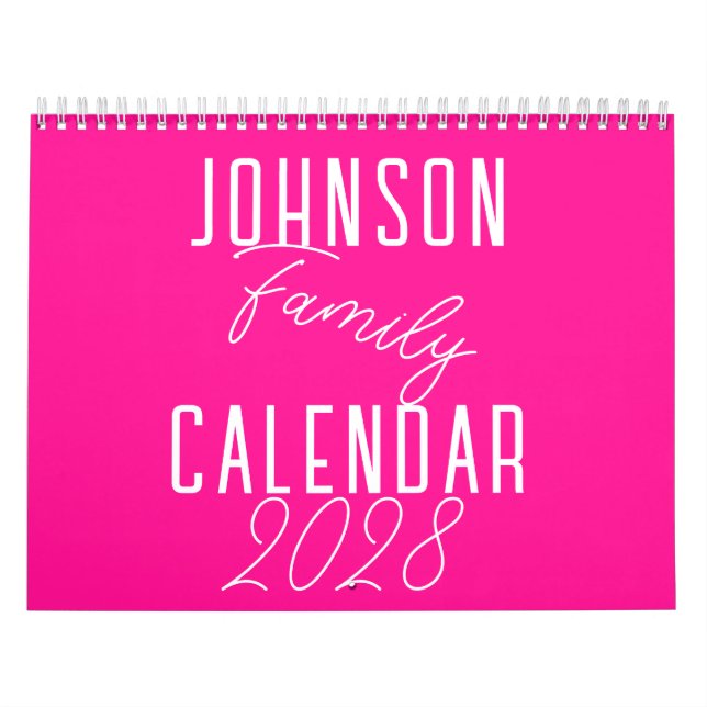 Calendrier Nom de famille Hot Pink moderne (Protection)