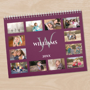 Calendrier Nom de monogramme personnalisé Photo Magenta Viole