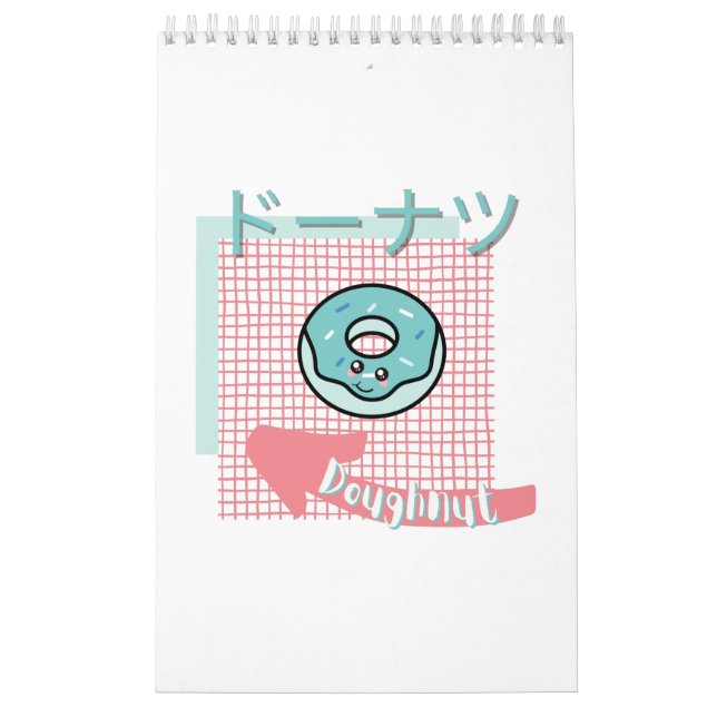 Calendrier nourriture kawaii - Doughnut mignonne, rose, turqu (Protection)
