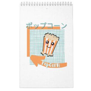 Calendrier nourriture kawaii - mignon Popcorn, orange, turquo