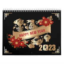 Nouvel An chinois de lapin 2023 Black Gold Floral