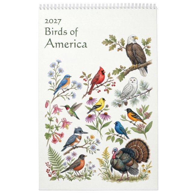 Calendrier Oiseaux d'Amérique - Page unique 2027 (Protection)