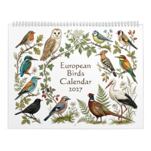 Calendrier Oiseaux européens - Deux pages 2027
