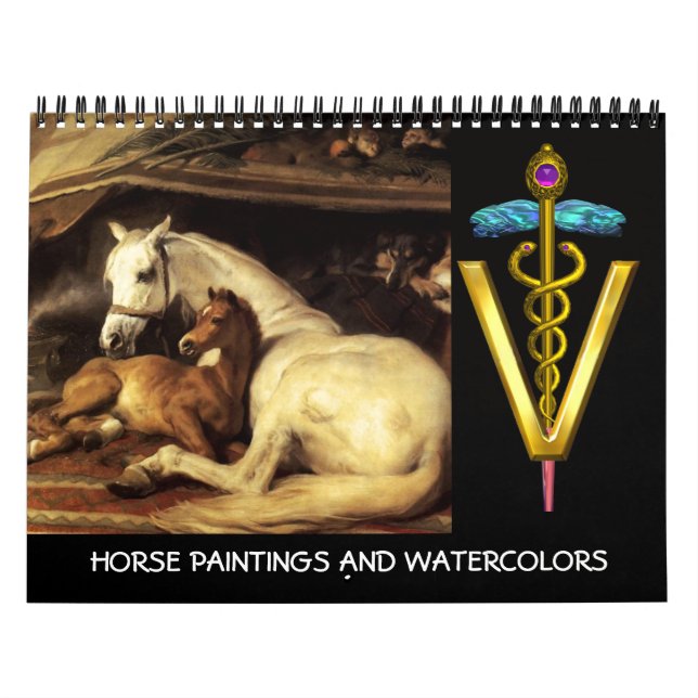 CALENDRIER OR CADUCUS VÉTÉRINAIRE SYMBOLE CHEVAUX BEAU ART (Protection)