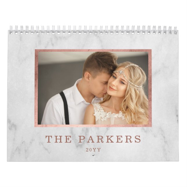 Calendrier Or rose de Faux et photo multi du marbre | (Protection)