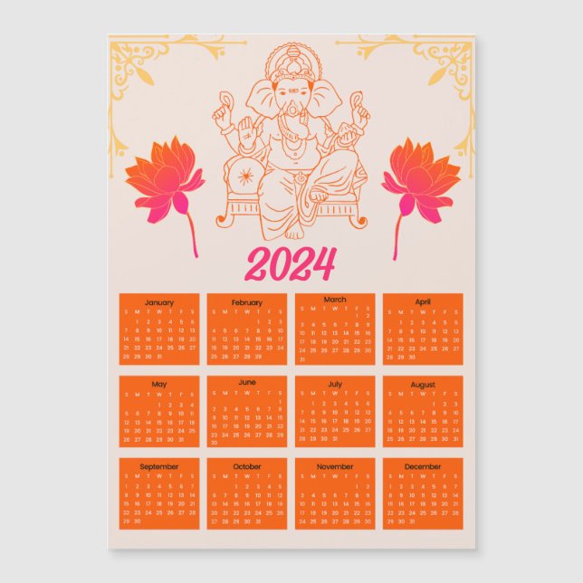 Calendrier orange 2024 - Lord Ganpatio Carte magné (Devant)