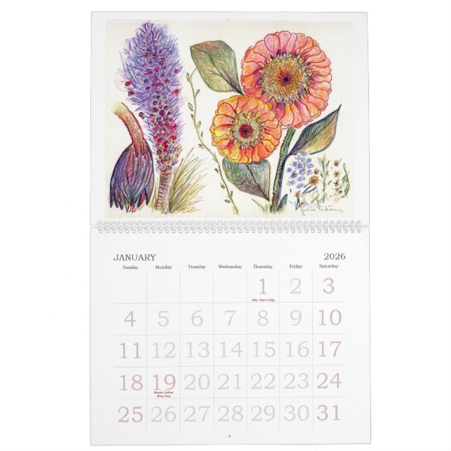 Calendrier Orchidées et d'autres fleurs (Jan 2026)