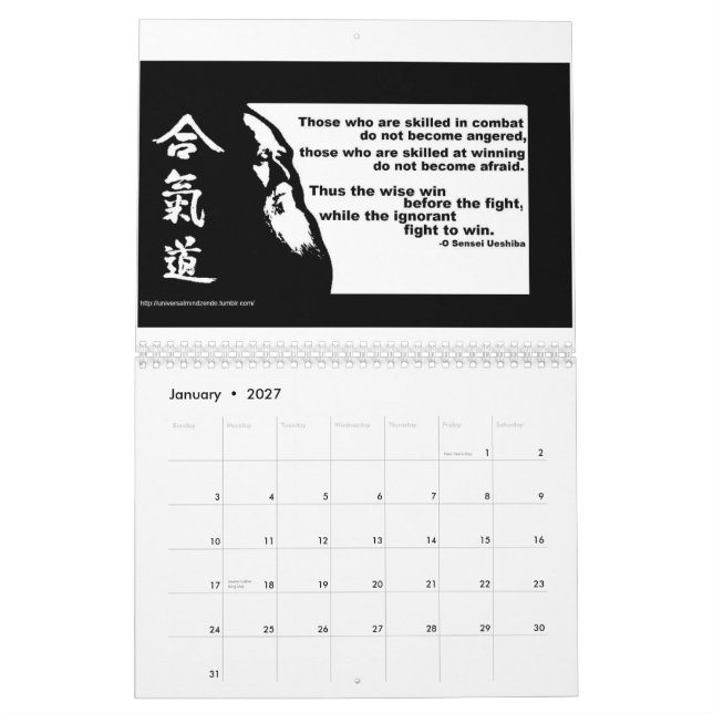 Calendrier orienté d'arts martiaux de Zentality (Jan 2027)