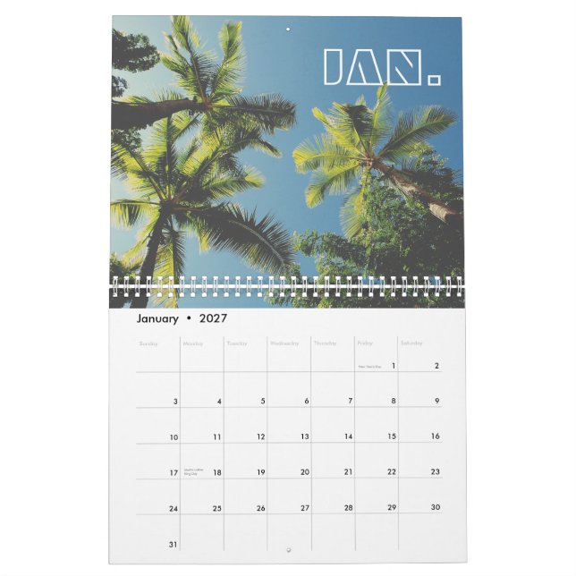Calendrier Palm Tree Blue Sky Retro Vibe d'été (Jan 2027)
